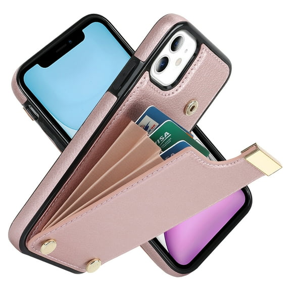 Decase Back Wallet Cover for iPhone 11,Shockproof Premium PU Leather Wallet Card Slot Money Pocket for Men Women Girls Flip Protective Case,Rosegold