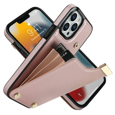 Decase Back Wallet Cover for iPhone 13,Shockproof Premium PU Leather Wallet Card Slot Money Pocket for Men Women Girls Flip Protective Case,Rosegold