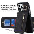 thumbnail image 1 of Decase Back Zipper Wallet Case for iPhone 11 Pro, with 360 Rotation Ring Kickstand RFID Blocking Credit Card Holder PU Leather Protective Cover for Women Men, black, 1 of 8