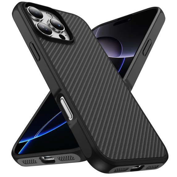 Decase Carbon Fiber Pattern Case Compatible with iPhone 15 Pro Max,Anti-Scratch PC+TPU Back Cover with Raised Edges for Screen & Camera Protection,Slim Skin-Feel Shockproof Protective Cover, Black