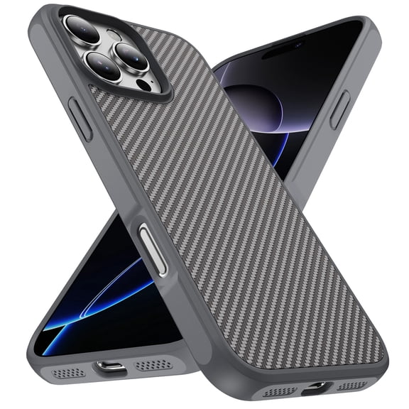 Decase Carbon Fiber Pattern Case Compatible with iPhone 16 Pro Max,Anti-Scratch PC+TPU Back Cover with Raised Edges for Screen & Camera Protection,Slim Skin-Feel Shockproof Protective Cover, Gray