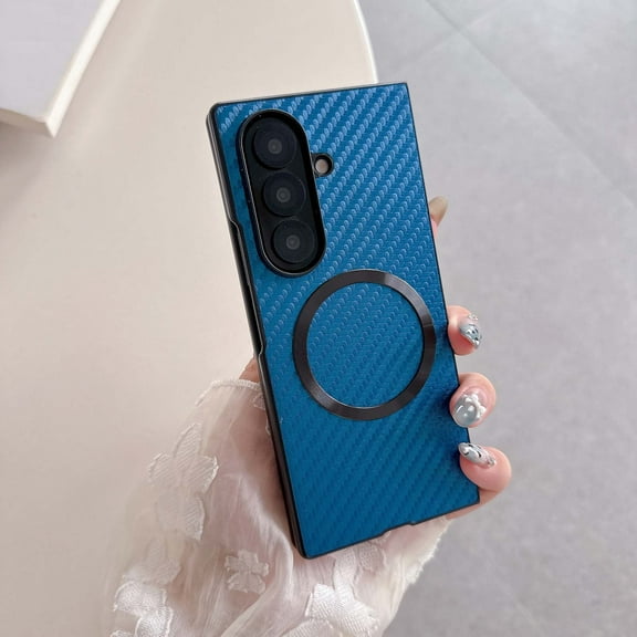 Decase Carbon Fiber Pattern Magnetic Case for Samsung Galaxy Z Fold 7 5G,Shock-Absorbent PC+TPU Hybrid Matte Mag-Safe Cover,Rugged Anti-Scratch Hard Back Case for Galaxy Z Fold 7,Blue