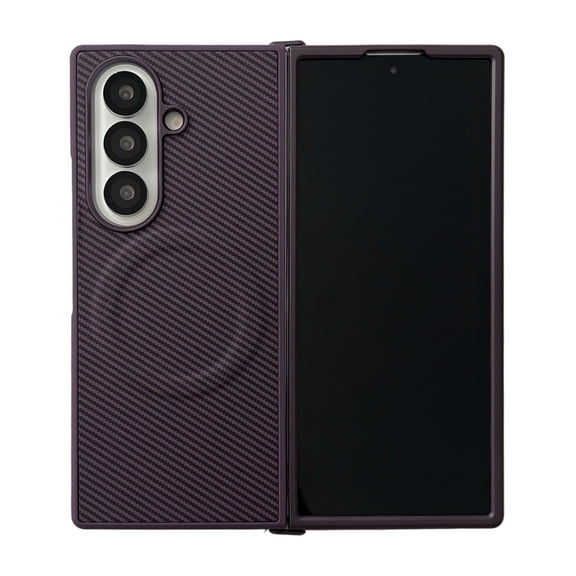 Decase Carbon Fiber Pattern Magnetic Case for Samsung Galaxy Z Fold 7,PU Leather Hard Back Cover,Shockproof Flip TPU+PU Leather Hybrid Cover,for Galaxy Z Fold 7 Anti-Scratch Mag-Safe Cover,Purple