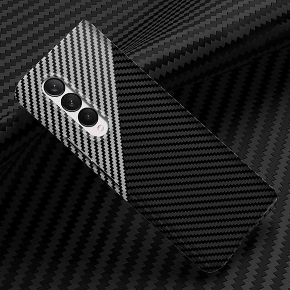 Decase Carbon Fiber Texture Phone Cases for Samsung Galaxy Z Fold 3, Shockproof fold Shell Super Light Thin Wireless Charging Friendly Case, Black+Silver