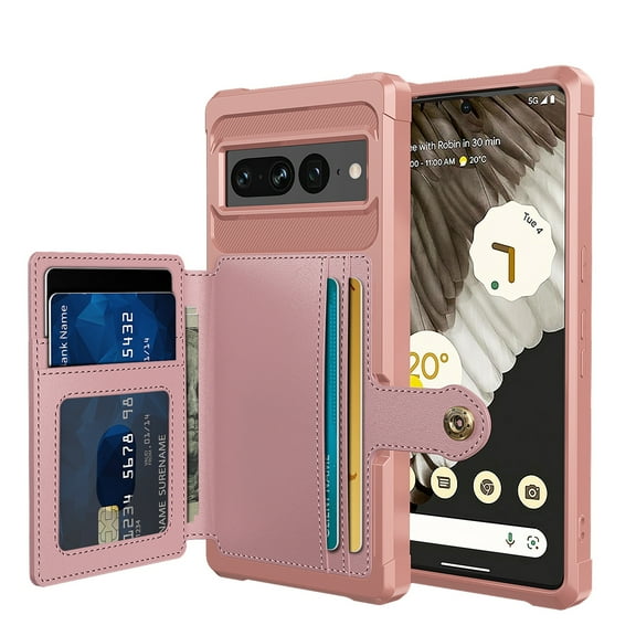 Decase Card Holder Case Compatible with Google Pixel 7 Pro (6.7"-inch 2022),Shockproof Magnetic Hybrid Leather Wallet Case Cover with Credit Card Holder for Google Pixel 7 Pro, Rosegold