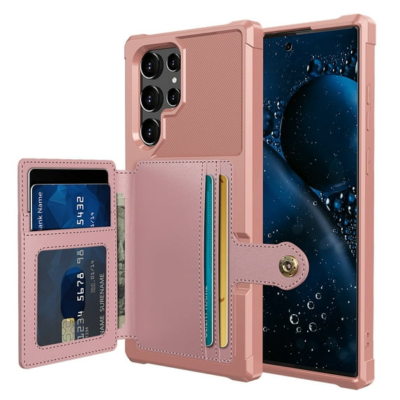 Decase Card Holder Case Compatible with Samsung Galaxy S23 Ultra (6.8"-inch 2023),Shockproof Magnetic Hybrid Leather Wallet Case Cover with Credit Card Holder for Samsung Galaxy S23 Ultra, Pink