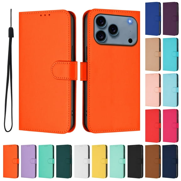 Decase Case for Apple iPhone 17 Pro Wallet Case,Luxury PU Leather Wallet Phone Case Flip Folio Protective Shockproof Cover with Card Holder,Kickstand Feature,for iPhone 17 Pro 6.3",Orange