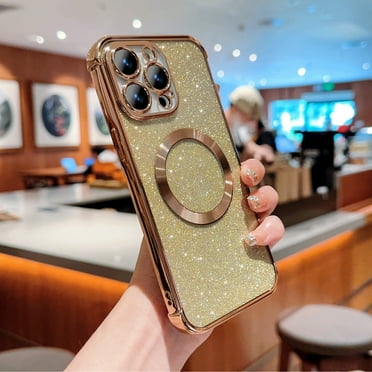 Decase Case For iPhone 14 Pro, Compatible with MagSafe,Luxury Plating Cute Bling Glitter Diamond Phone Cover,Camera Lens Protection Phone Case,Military Drop Protection Case, gold