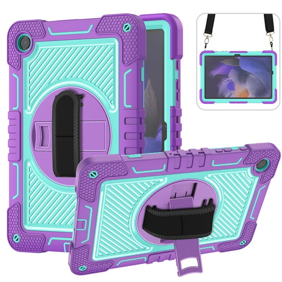 Decase Case for Galaxy Tab A9+/A9 Plus 11” 2024 Model (SM-X210/X216/X218),Hard PC Silicone Shockproof Cover with 360°Rotate Stand Pen Holder+HD Soft Screen Protector,Hand Shoulder Strap,Purple + Mint