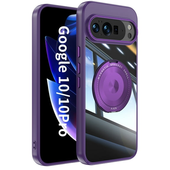 Decase Case for Google Pixel 10 /10 Pro,TPU+PC,Built-in Rotatable Metal Kickstand,Clear Back Design Heavy Duty Drop Protection Shockproof Phone Case for Google Pixel 10 /10 Pro,Darkpurple