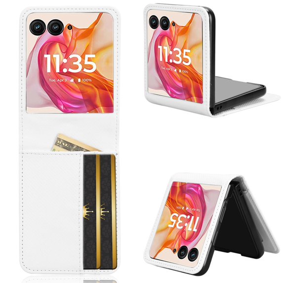 Decase Case for Motorola Razr 50 Ultra with Card Holder, PU Leather Flip Wallet Case Shockproof Durable Protection Phone Cover for Motorola Razr 50 Ultra 2024,White