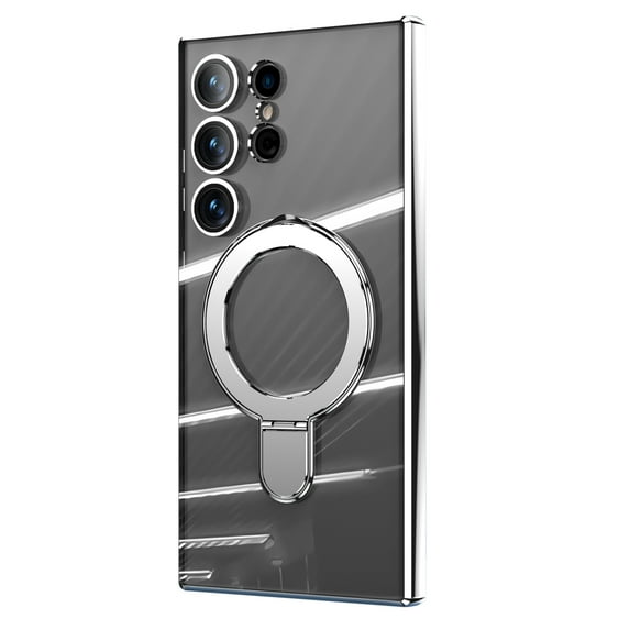 Decase Case for Samsung Galaxy S24 Built-in Ring Kickstand,Slim Translucent Shockproof Anti-Scratch Magnetic Phone Shell with Camera Lens Protector Cover Support Wireless Charging - Silver