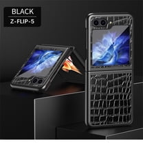 Decase Case for Samsung Galaxy Z Flip 5 5G,Women Girls Crocodile Texture PU Leather Case,Dual Layer Shockproof Bumper Phone Case Full Protection for Samsung Z Flip 5 5G Case 2023, Black