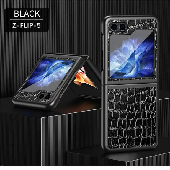 Decase Case for Samsung Galaxy Z Flip 5 5G,Women Girls Crocodile Texture PU Leather Case,Dual Layer Shockproof Bumper Phone Case Full Protection for Samsung Z Flip 5 5G Case 2023, Black