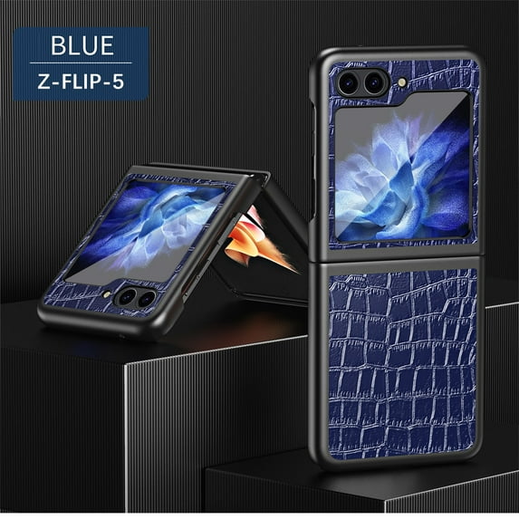 Decase Case for Samsung Galaxy Z Flip 5 5G,Women Girls Crocodile Texture PU Leather Case,Dual Layer Shockproof Bumper Phone Case Full Protection for Samsung Z Flip 5 5G Case 2023, Blue