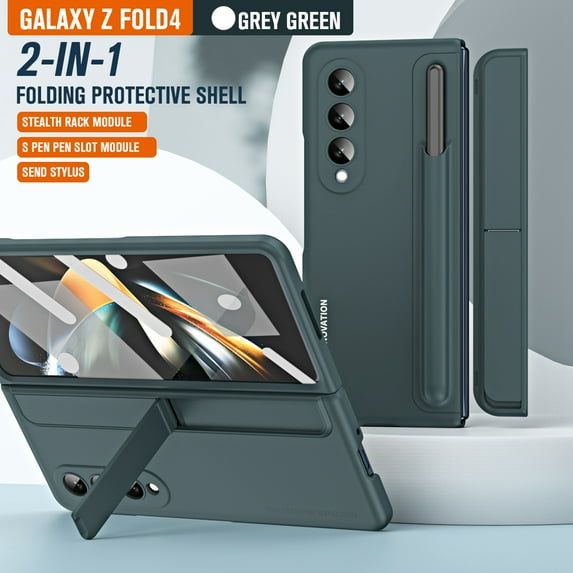 Decase Case for Samsung Galaxy Z Fold 4 Case 5G with S Pen Holder, Full-Body Protective Hidden Stand Case Built-in Screen Protector & Kickstand for Samsung Z Fold 4, Green