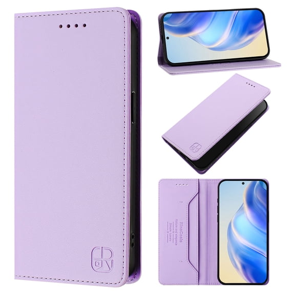 Decase Case for Google Pixel 7A, RFID Business Wallet Phone Case, Leather Magnetic Closure Cover Built-in Stand,Purple