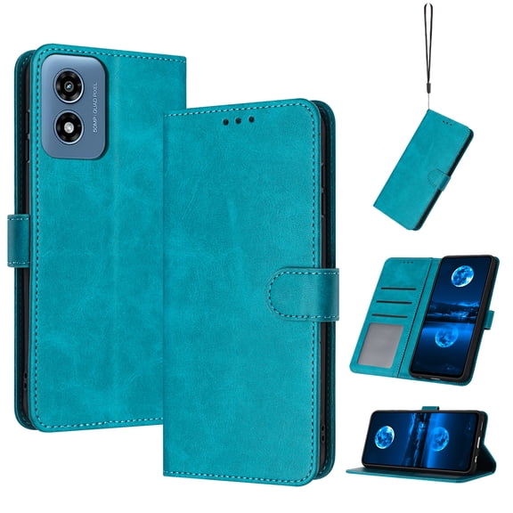 Decase Case for Moto G Play 4G (2024), Flip Wallet Case with Wrist Strap, Shockproof PU Leather Cover Built-in Stand,Green
