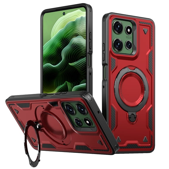 Decase Case for Moto G Power (2025), Shockproof Magnetic Phone Case with Ring Stand,Wireless Charging Compatible,Red
