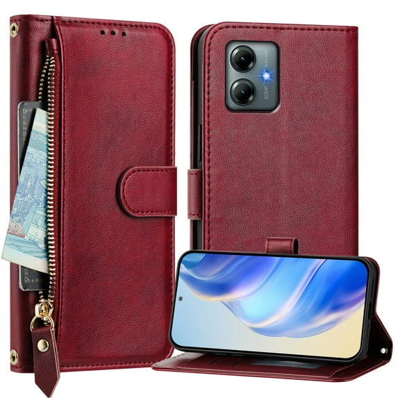 Decase Case for Moto G Power (2025), Wallet Phone Case Leather Stand Cover with Shoulder Strap, Wireless Charging,Winered