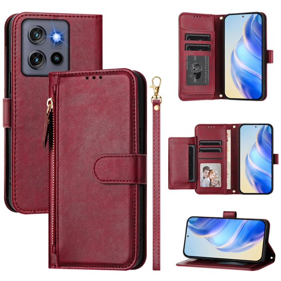 Decase Case for Moto G Stylus 5G (2025), Wallet Phone Case Leather Stand Cover with Shoulder Strap, Wireless Charging,Winered
