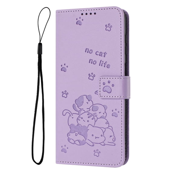 Decase Case for Samsung Galaxy A26 5G, Embossed Cat Wallet Leather Case Cover with Cash Slots & Wrist Strap,Purple