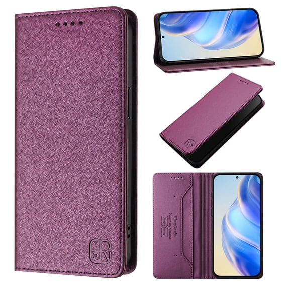 Decase Case for Samsung Galaxy S25+, RFID Business Wallet Phone Case, Leather Magnetic Closure Cover Built-in Stand,Darkpurple