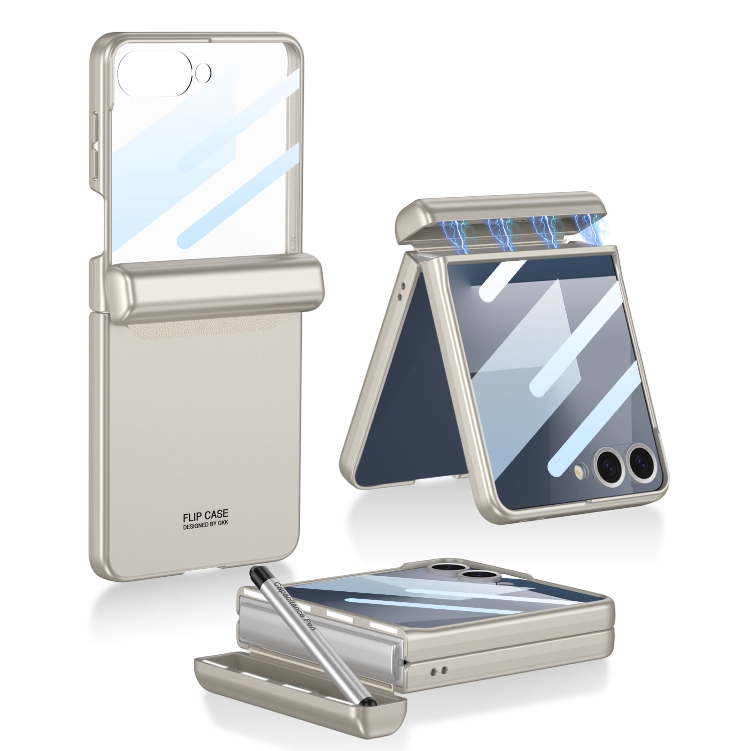 Decase Case for Samsung Galaxy Z Flip 7, Magnetic Hinge Phone Case with Built-in Screen Protector & Stylus,Titaniumgray