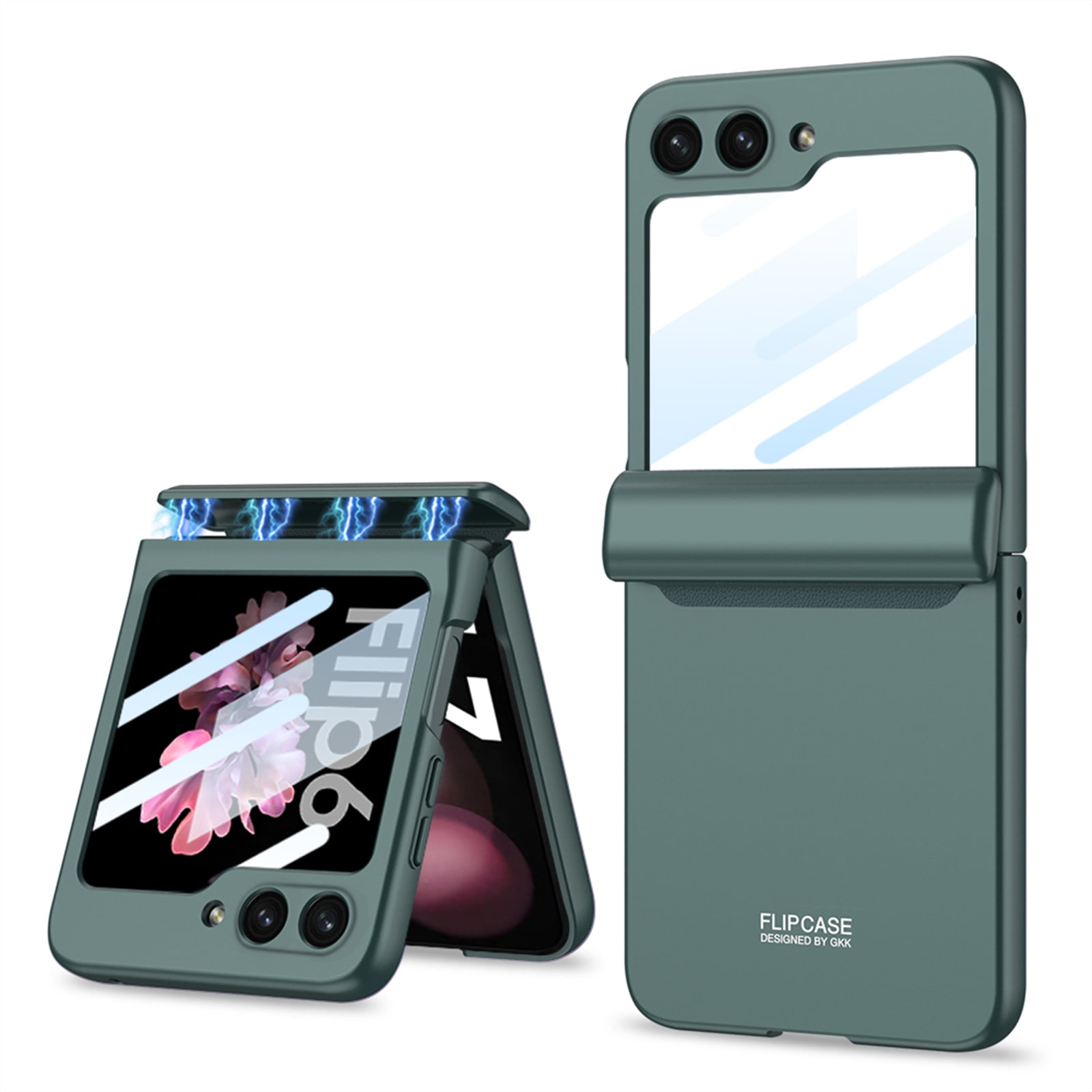 Decase Case for Samsung Galaxy Z Flip 7, Magnetic Hinge Phone Case with Privacy Screen Protector,Darkgreen