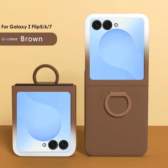 Decase Case for Samsung Galaxy Z Flip 7, Shockproof Anti-Fingerprint Phone Case with Ring Holder, Skin-friendly Touch,Brown