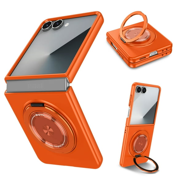 Decase Case for Samsung Galaxy Z Flip 7, Shockproof Magnetic 360° Rotating Kickstand Phone Case, Wireless Charging Supported,Orange