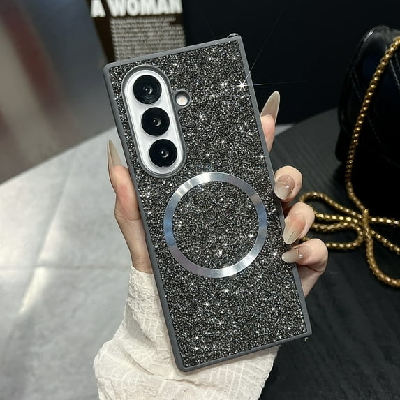 Decase Case for Samsung Galaxy Z Fold 5, Sparkling Glitter Magnetic Shockproof Phone Case, Wireless Charging Compatible,Gray