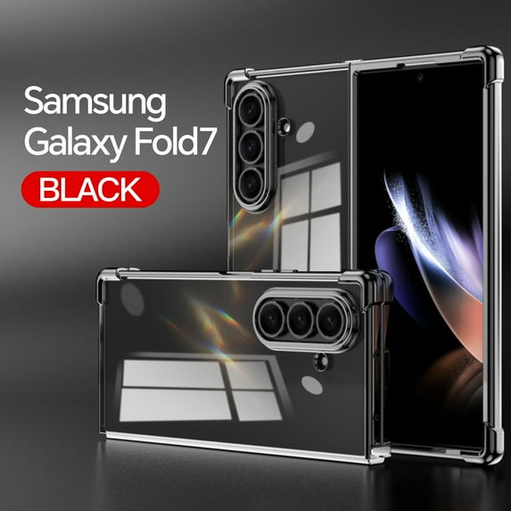 Decase Case for Samsung Galaxy Z Fold 7, Shockproof Electroplated Clear TPU Phone Case, Raised Edge Protection for Screen and Camera,Black