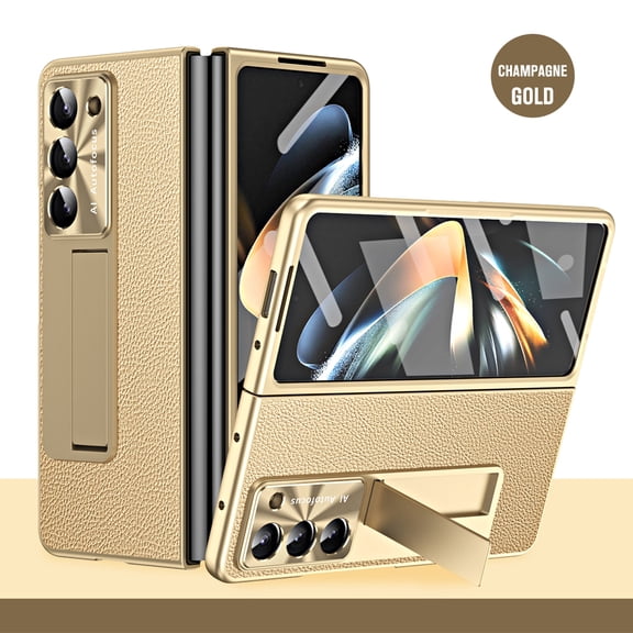 Decase Case for Samsung Galaxy Z Fold 7, Shockproof Lens Protection Phone Case with Built-in Screen Protector and Kickstand,Gold