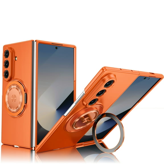 Decase Case for Samsung Galaxy Z Fold 7, Shockproof Magnetic 360° Rotating Kickstand Phone Case, Wireless Charging Supported,Orange
