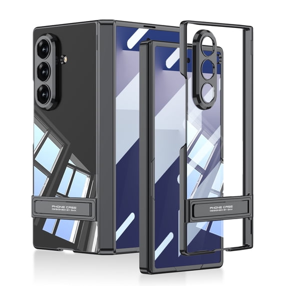 Decase Case for Samsung Galaxy Z Fold 7, Transparent Phone Case with Built-in Screen Protector, Magnetic Hinge Protection Cover with Kickstand,Black
