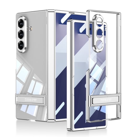 Decase Case for Samsung Galaxy Z Fold 7, Transparent Phone Case with Built-in Screen Protector, Magnetic Hinge Protection Cover with Kickstand,Silver