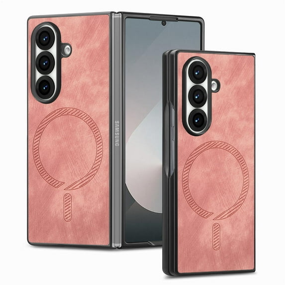 Decase Case for Samsung Galaxy Z Fold 7, Vintage Magnetic Shockproof Slim Leather Phone Case,Pink