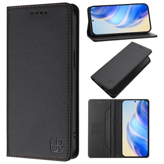 Decase Case for iPhone 15 Pro, RFID Business Wallet Phone Case, Leather Magnetic Closure Cover Built-in Stand,Black