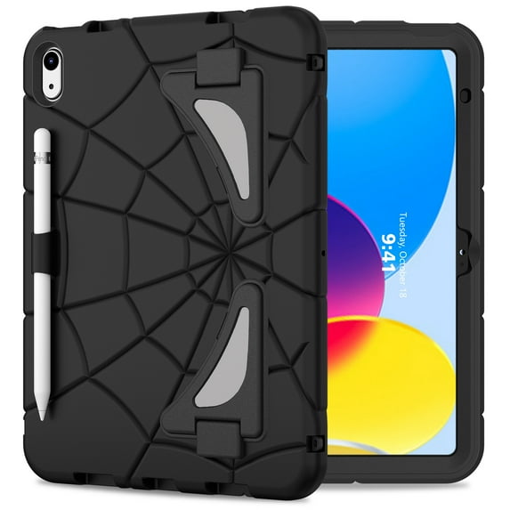 Decase Case for iPad 10th Generation 10.9 Inch 2022 Heavy Duty Shockproof Rugged Protective Pencil Holder Kids Friendly Cover with Kickstand for iPad 10.9 inch 2022, Black