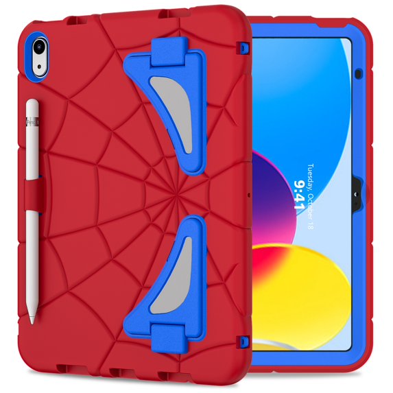 Decase Case for iPad 10th Generation 10.9 Inch 2022 Heavy Duty Shockproof Rugged Protective Pencil Holder Kids Friendly Cover with Kickstand for iPad 10.9 inch 2022, Red + Blue