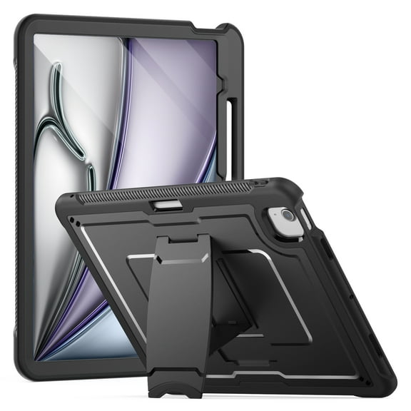 Decase Case for iPad Air 13-inch (M2 2024 / M3 2025),Full Body Protective Case with Kickstand,Hard PC Back Shock-Absorbing TPU Frame Protective,Heavy Duty Tablet Cover with Pencil Holder,Black