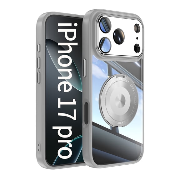 Decase Case for iPhone 17 Pro 2025,TPU+PC,Built-in Rotatable Metal Kickstand,Clear Back Design Heavy Duty Drop Protection Shockproof Phone Case for iPhone 17 Pro,Gray