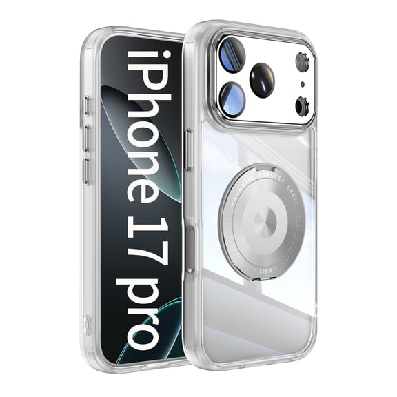 Decase Case for iPhone 17 Pro 2025,TPU+PC,Built-in Rotatable Metal Kickstand,Clear Back Design Heavy Duty Drop Protection Shockproof Phone Case for iPhone 17 Pro,White