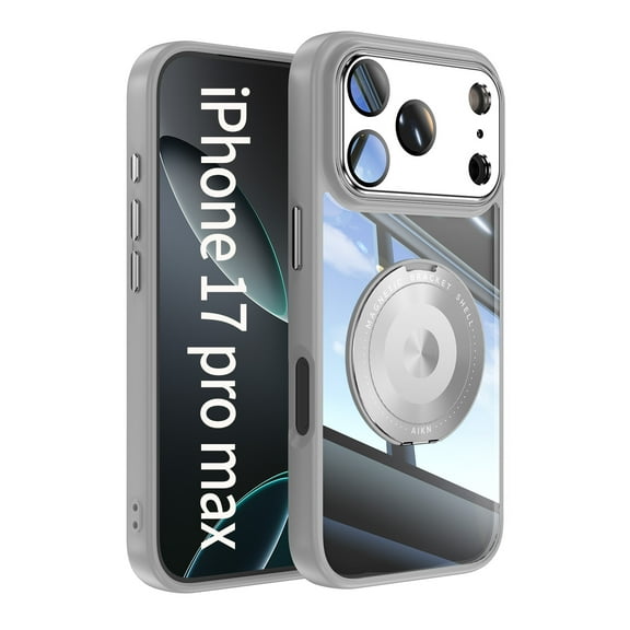 Decase Case for iPhone 17 Pro Max 2025,TPU+PC,Built-in Rotatable Metal Kickstand,Clear Back Design Heavy Duty Drop Protection Shockproof Phone Case for iPhone 17 Pro Max,Gray
