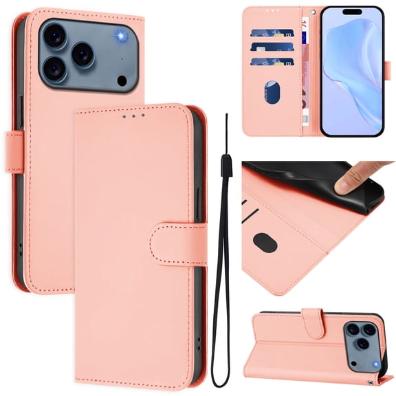 Decase Case for iPhone 17 Pro Max Wallet Case,Luxury PU Leather Wallet Phone Case Flip Folio Protective Shockproof Cover with Card Holder,Kickstand Feature,for iPhone 17 Pro Max 6.9",Pink