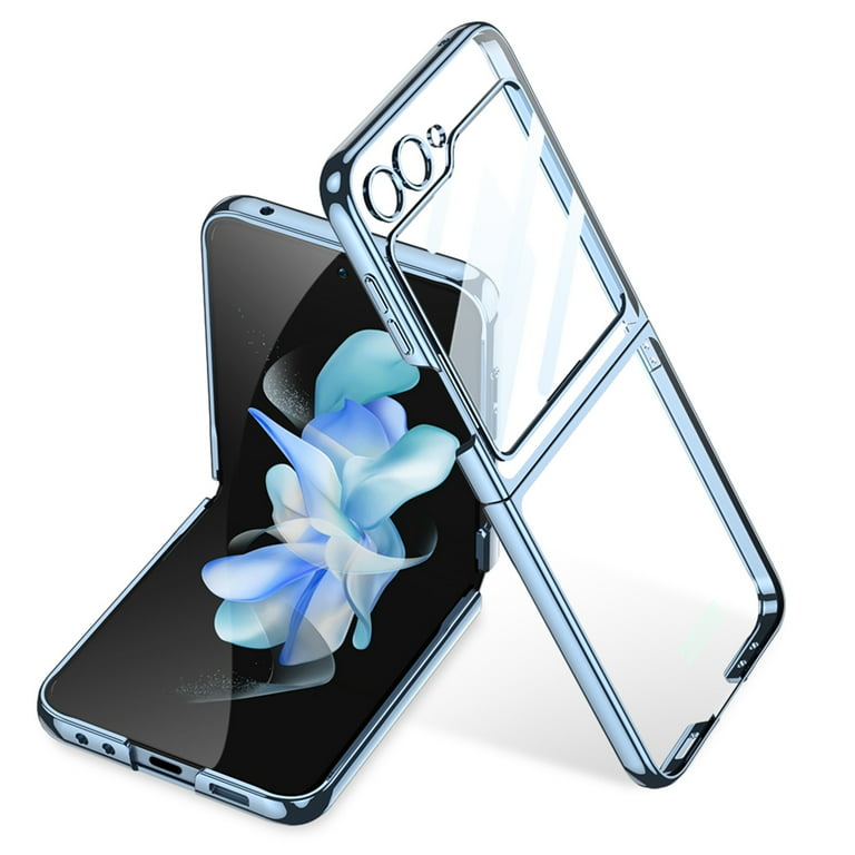 Decase Clear Case for Samsung Galaxy Z Flip 5 Crystal Luxury Plating Transparent Clear Case with Built in Small Screen Protector Electroplated Frame