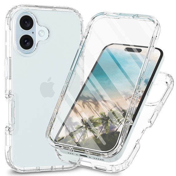 Decase Clear Case for iPhone 16 Plus, Built-in Screen Protector,Thin Slim Crystal Bilayer Bumper Shockproof Protective Case Cover for iPhone 16 Plus,Clear