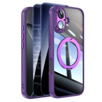 Decase Clear Case for iPhone 17 2025,Shockproof Rotate Stand Case,Bulit-in Full Lens Protector,Slim Transparent Back Cover,Rugged Phone Case with 2x Privacy Screen Glass Flim,Darkpurple