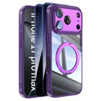 Decase Clear Case for iPhone 17 Pro Max 2025,Shockproof Rotate Stand Case,Bulit-in Full Lens Protector,Slim Transparent Back Cover,Rugged Phone Case with 2x Privacy Screen Glass Flim,Darkpurple
